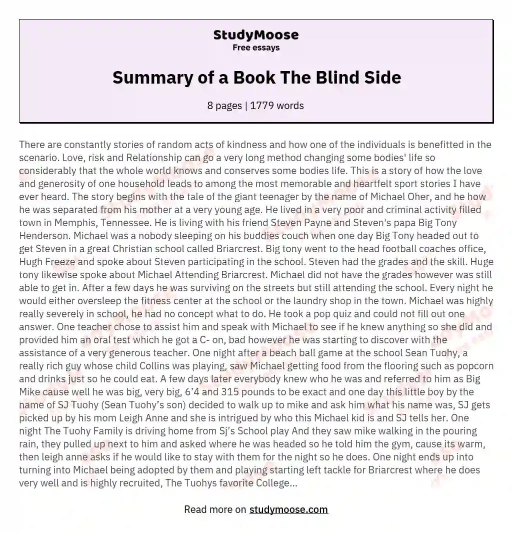Summary of a Book The Blind Side