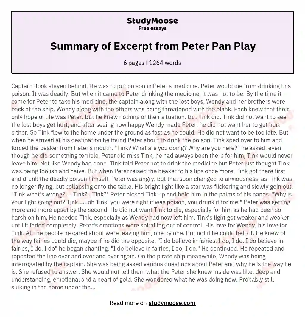 Summary of Excerpt from Peter Pan Play essay