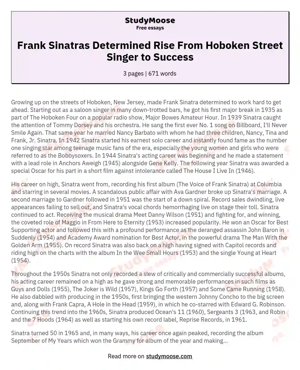 Frank Sinatras Determined Rise From Hoboken Street Singer to Success essay