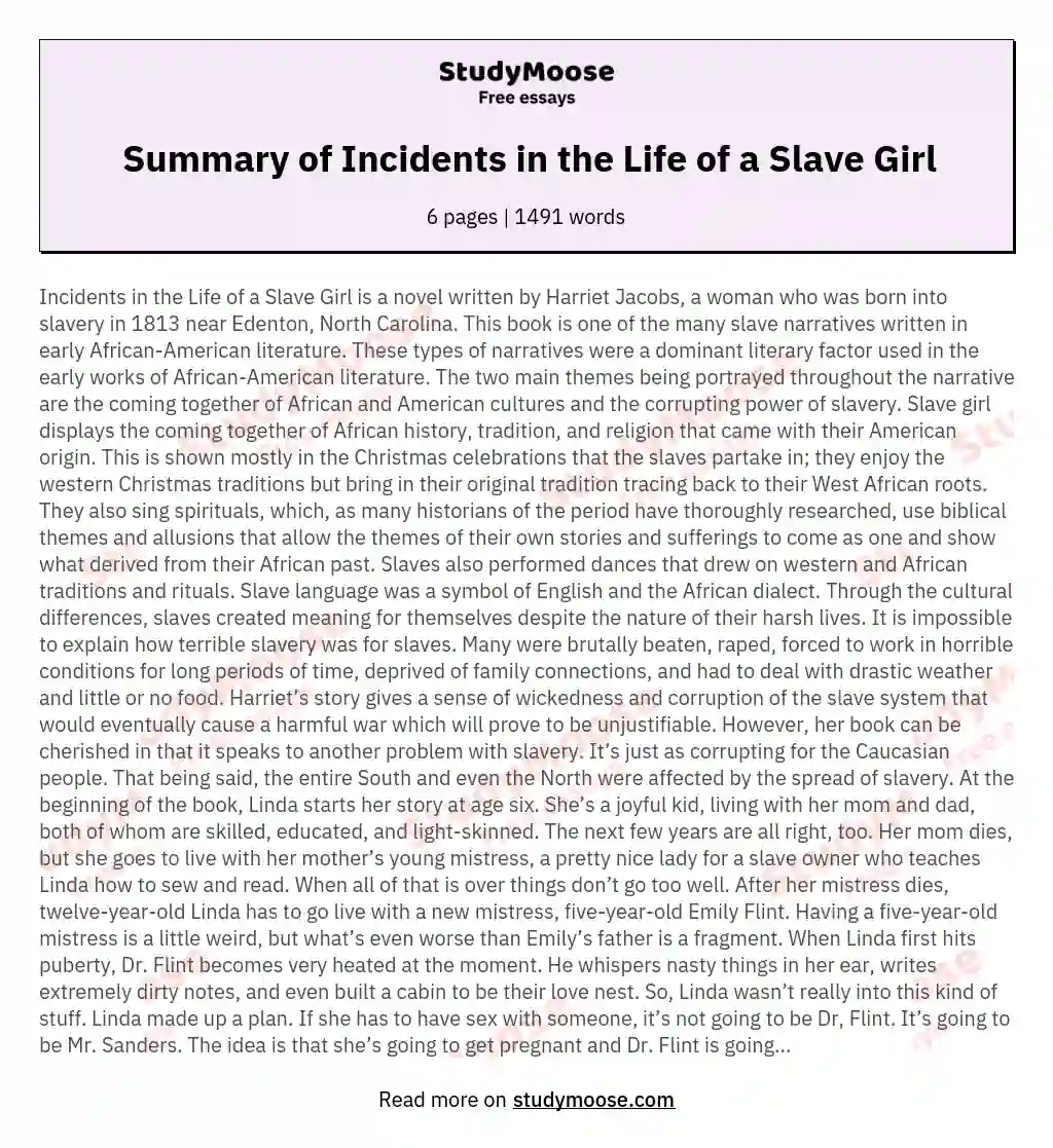 Summary of Incidents in the Life of a Slave Girl