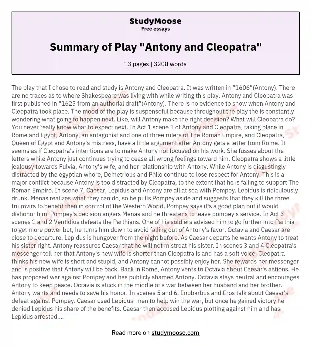 Summary of Play "Antony and Cleopatra"
