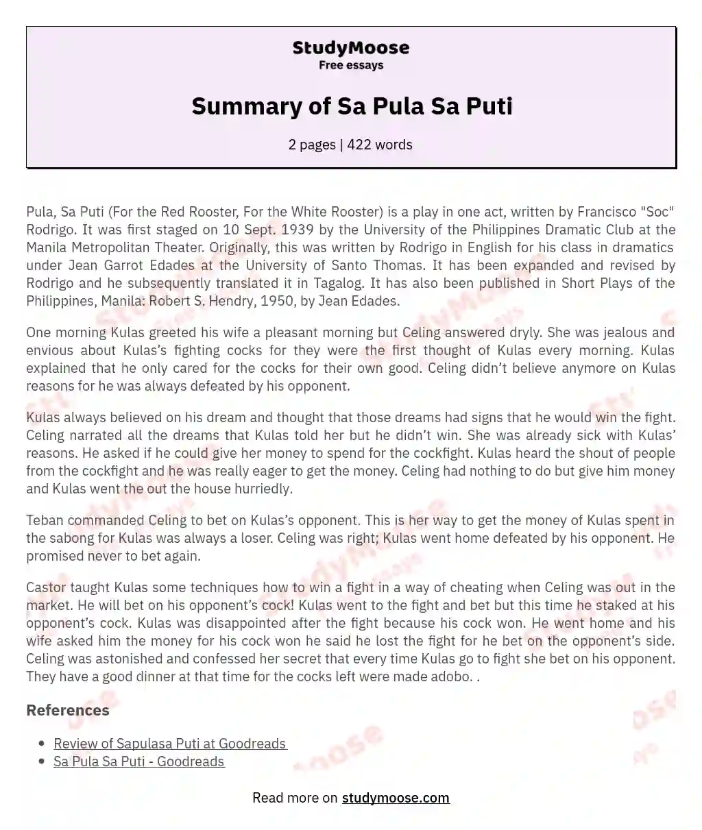 Summary of Sa Pula Sa Puti essay