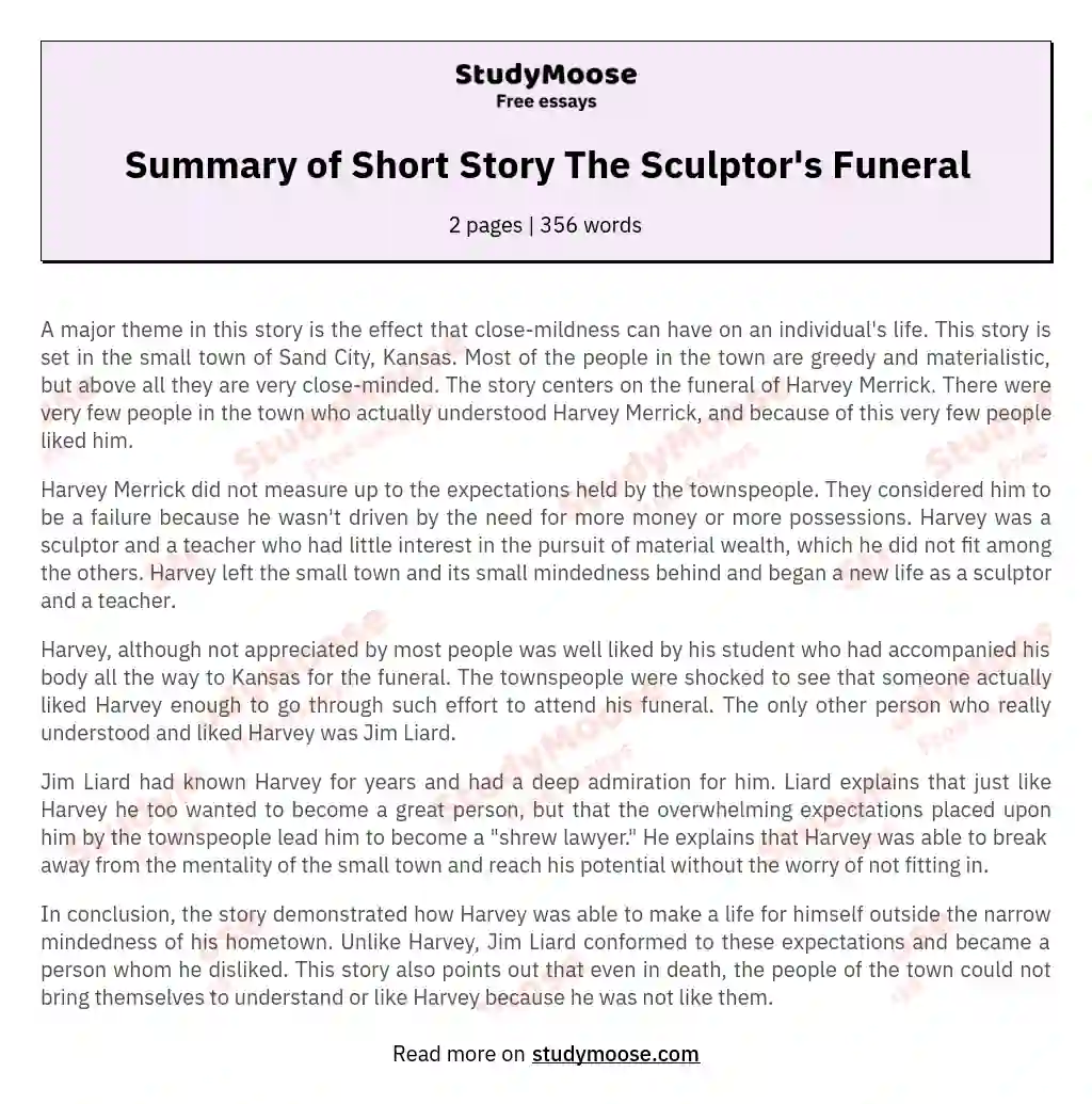 Summary of Short Story The Sculptor's Funeral essay