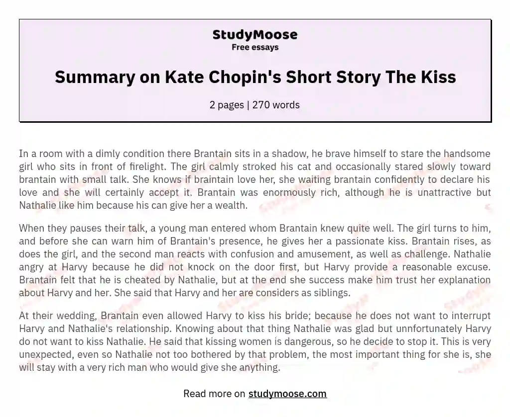 Summary on Kate Chopin's Short Story The Kiss