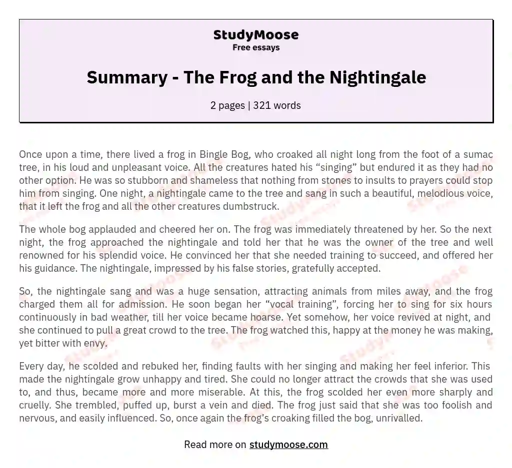 Summary - The Frog and the Nightingale essay