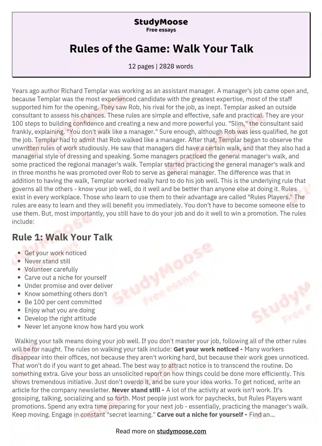 Rules of the Game Free Essay Example