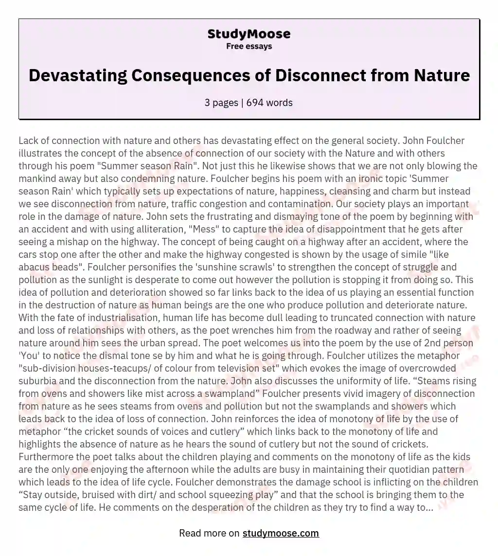 Devastating Consequences of Disconnect from Nature essay