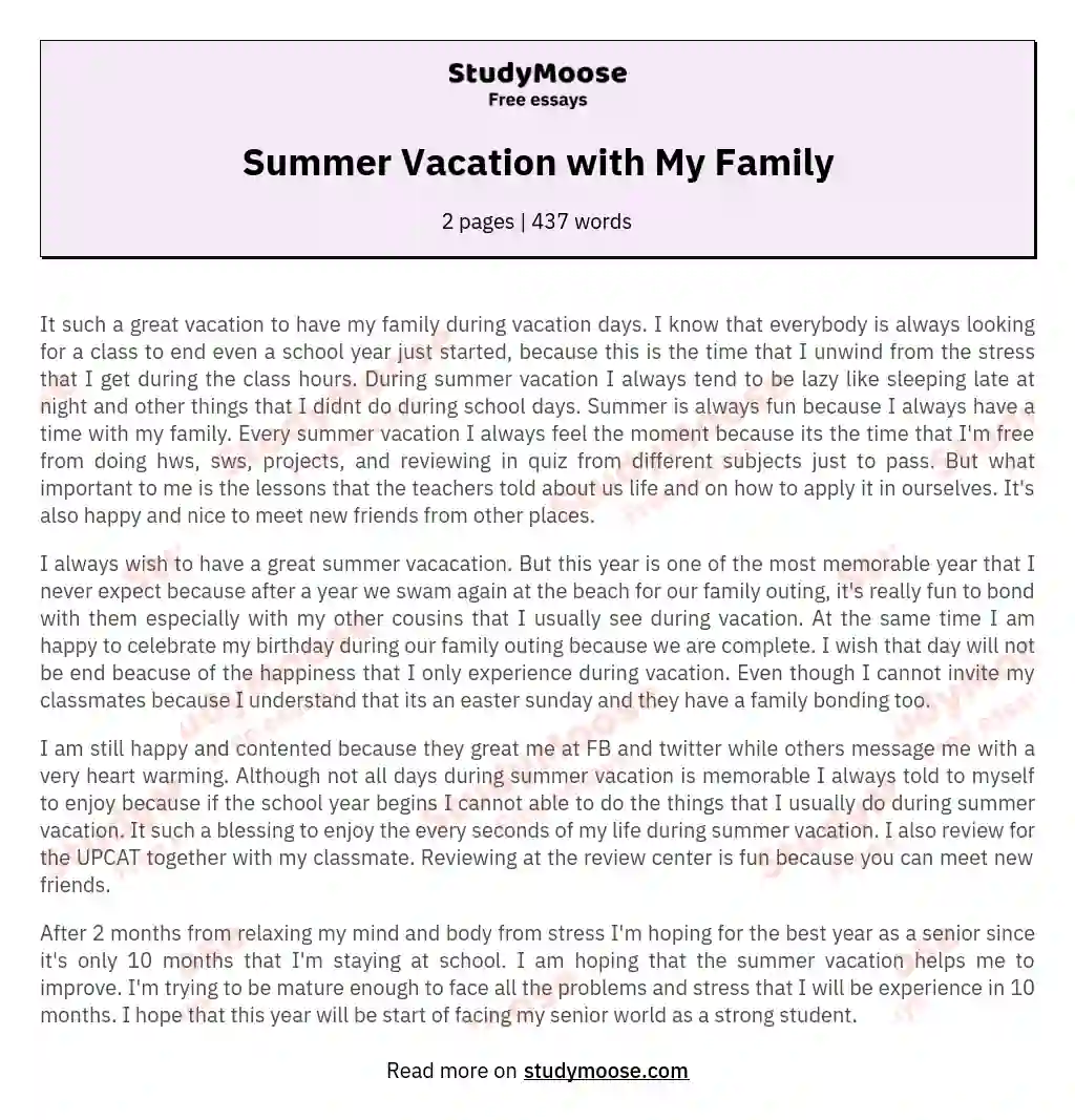 sample essay about myself and my family