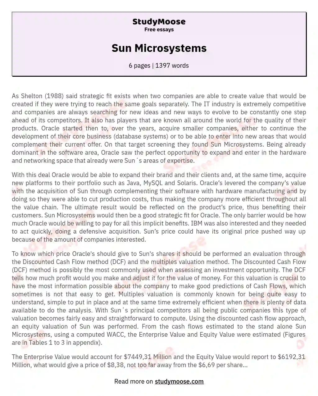 Sun Microsystems essay