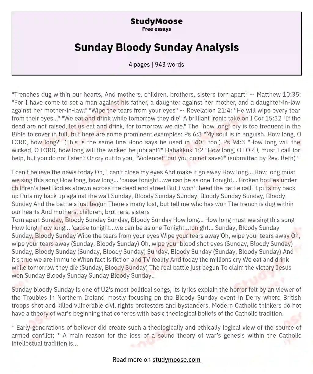 Sunday Bloody Sunday Analysis essay