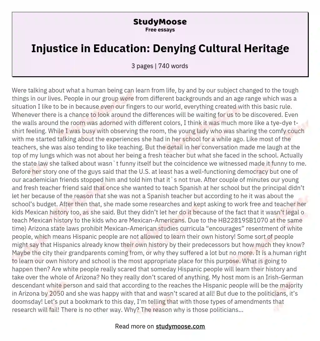 Injustice in Education: Denying Cultural Heritage essay