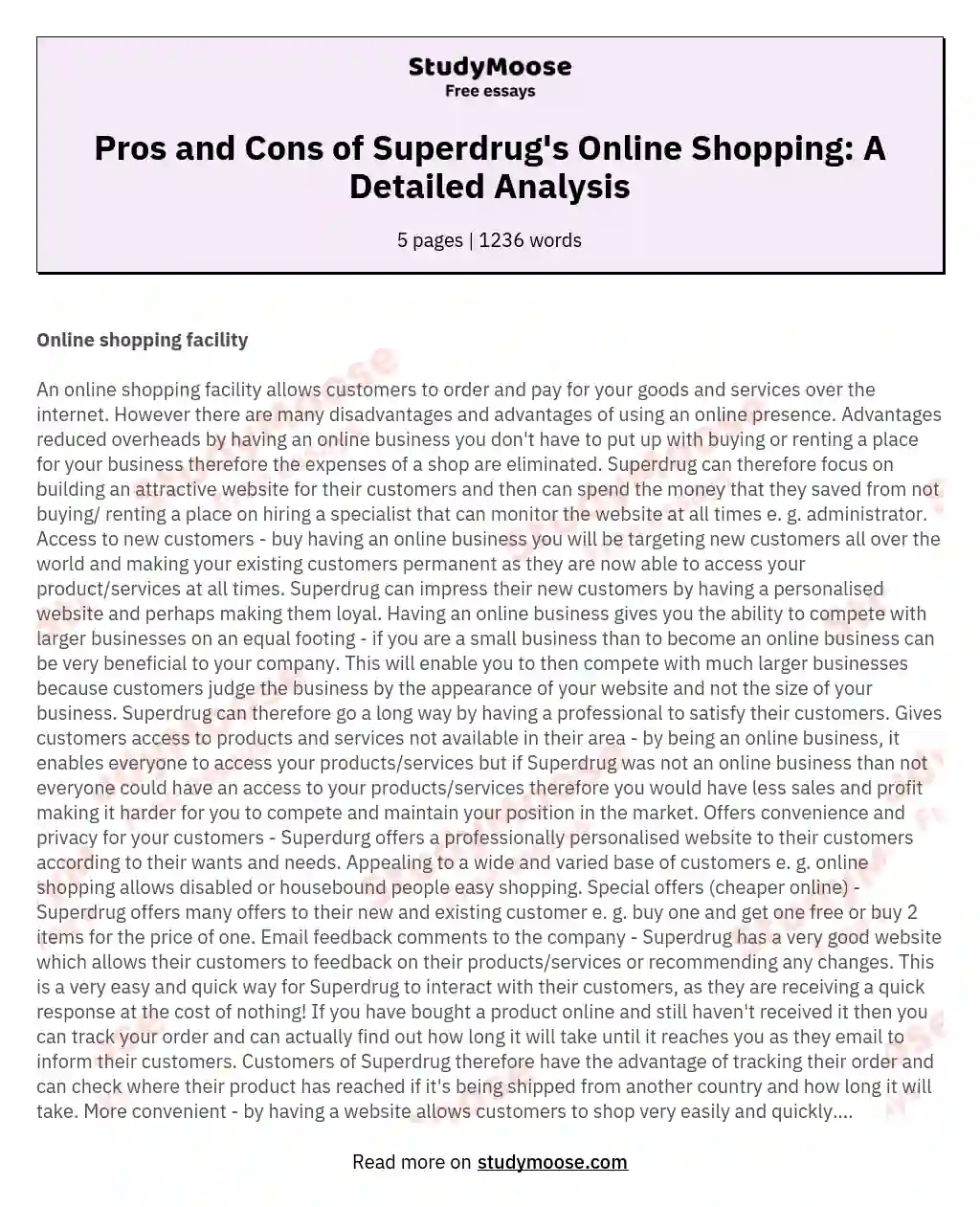 Pros and Cons of Superdrug's Online Shopping: A Detailed Analysis essay