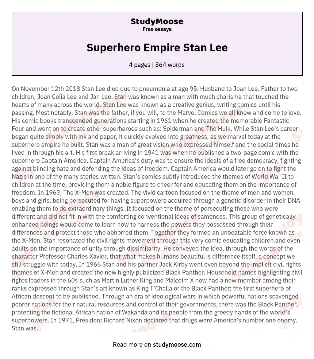 Superhero Empire Stan Lee essay