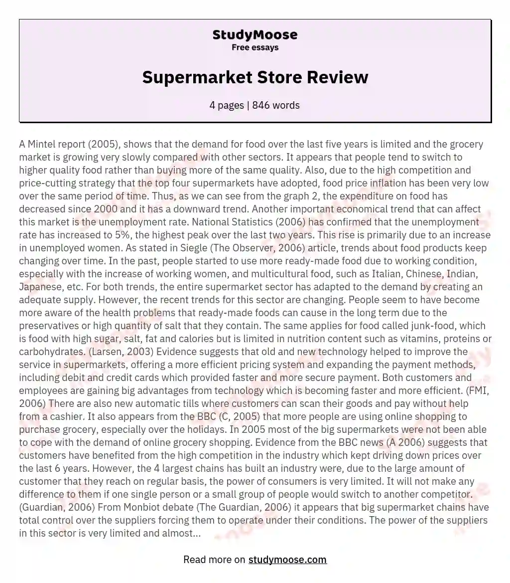 Supermarket Store Review essay