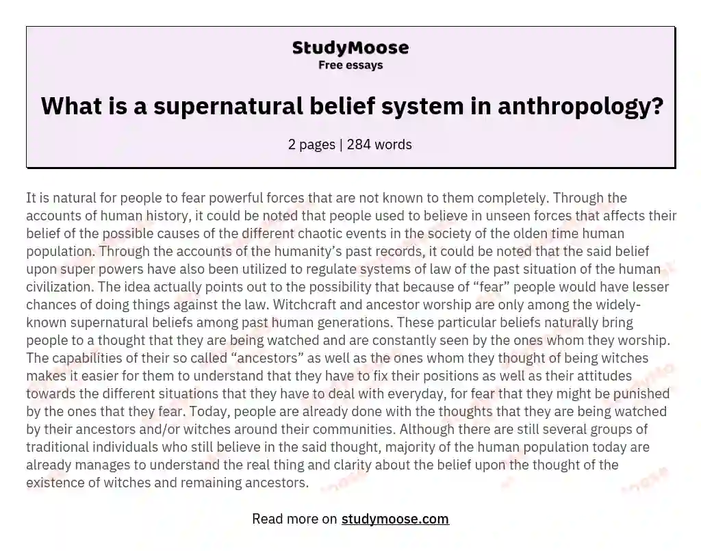 What is a supernatural belief system in anthropology? essay