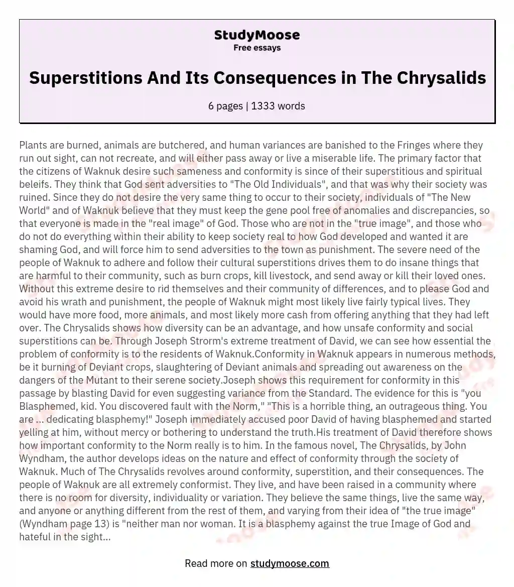 Superstitions And Its Consequences in The Chrysalids