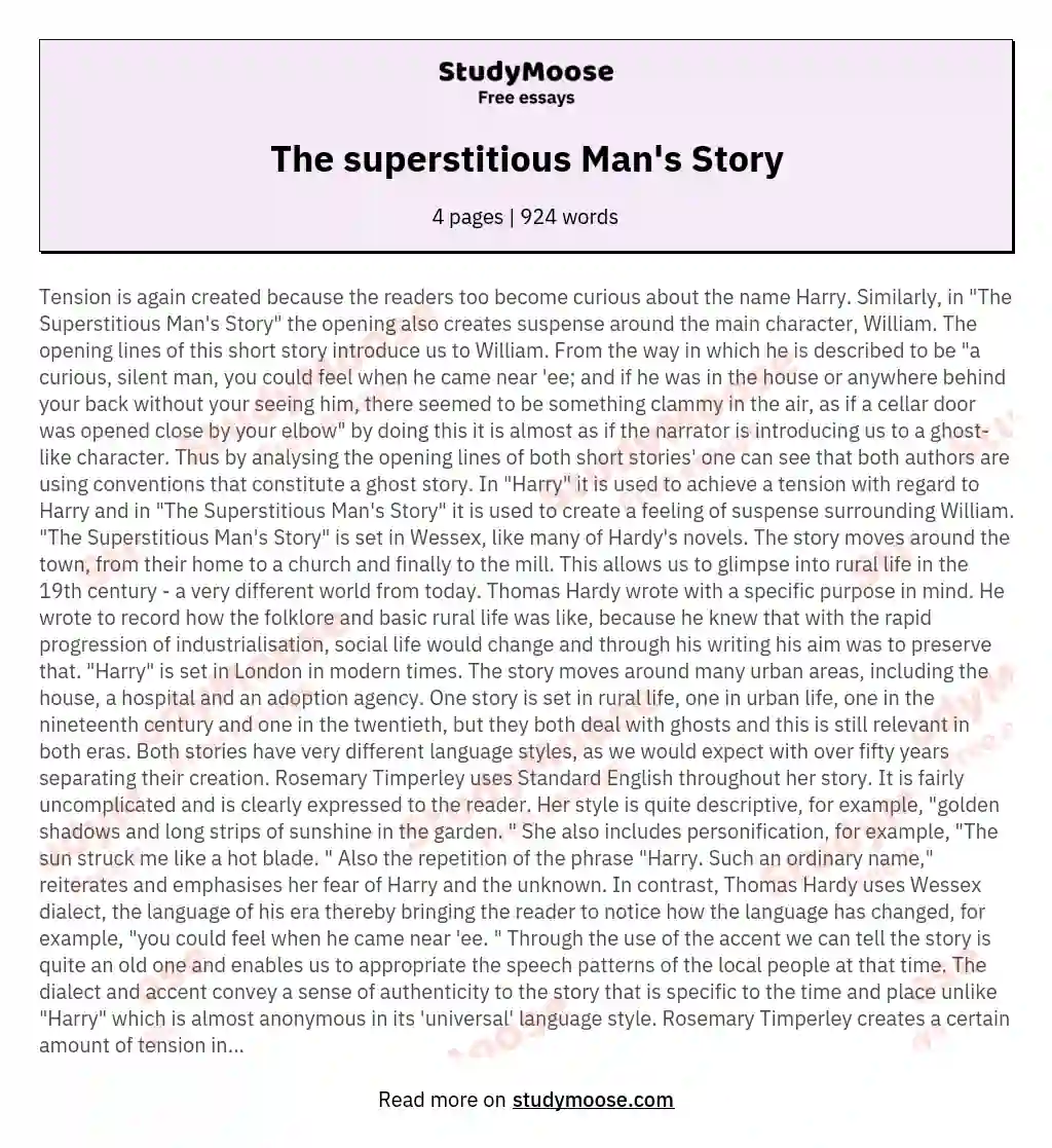 The superstitious Man's Story essay