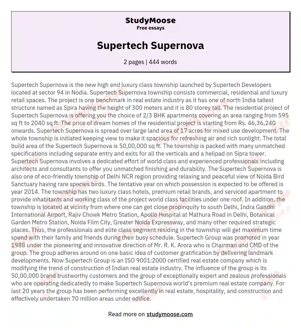 Supertech Supernova essay