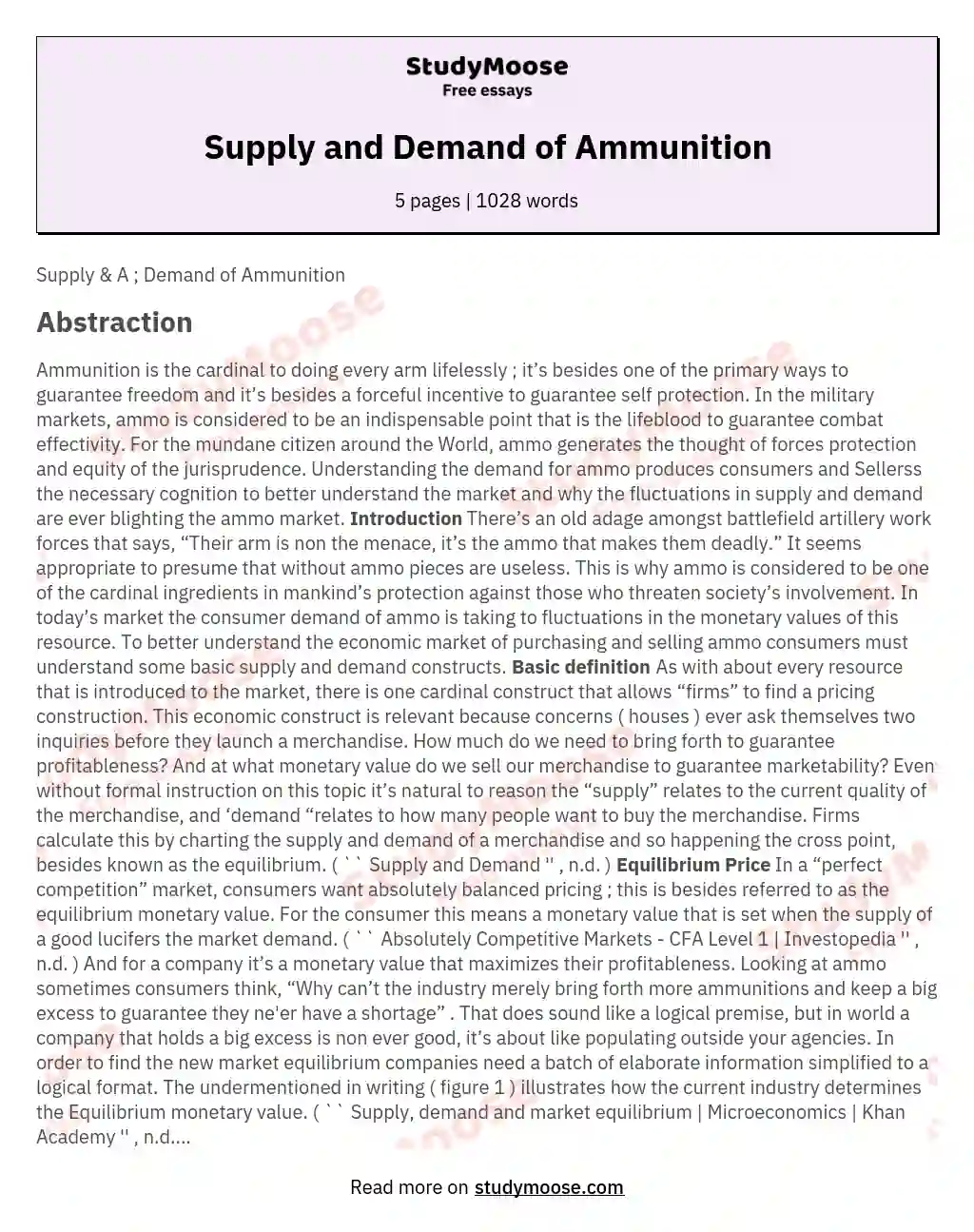 Supply and Demand of Ammunition essay
