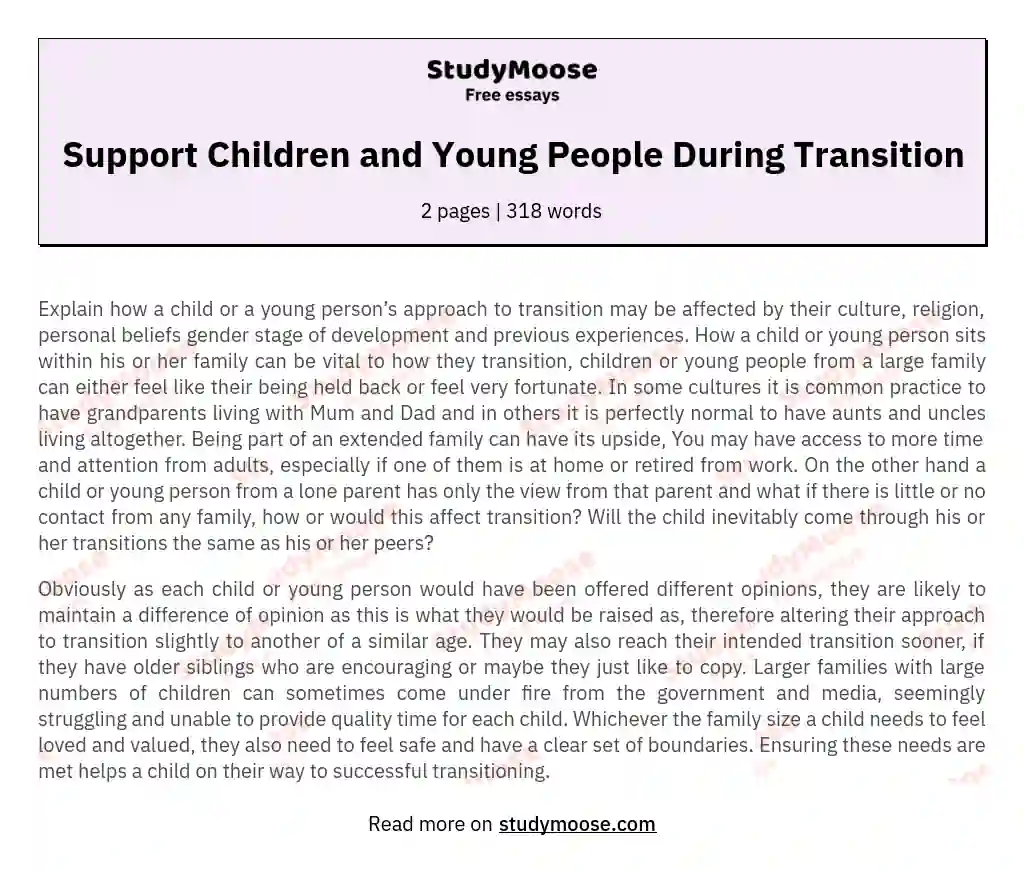 Support Children and Young People During Transition essay