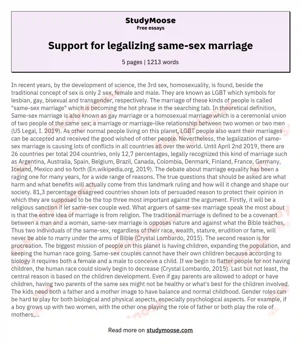Support for legalizing same-sex marriage