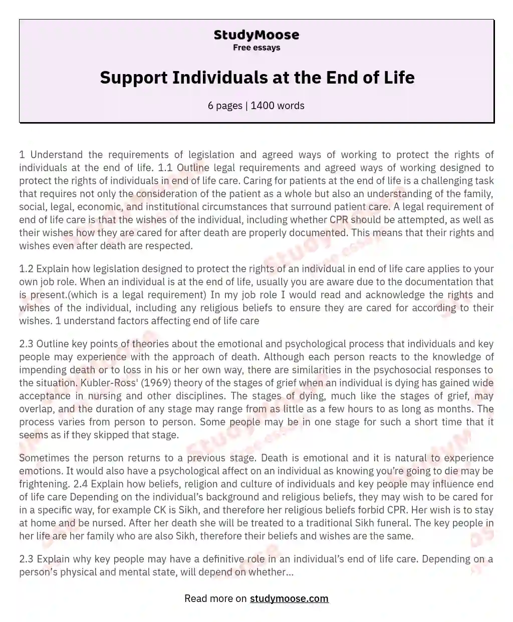 Support Individuals at the End of Life essay