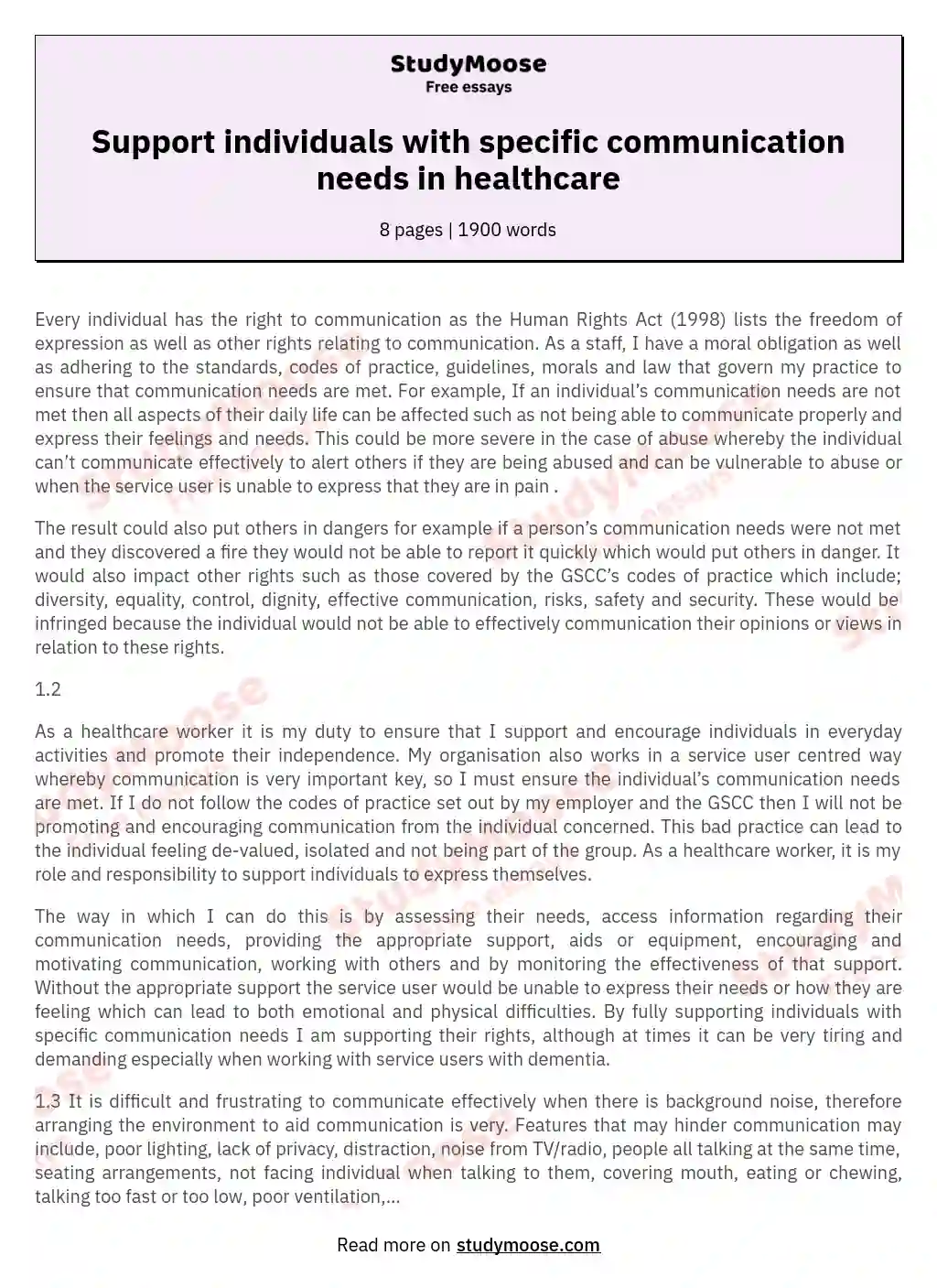 Support individuals with specific communication needs in healthcare essay