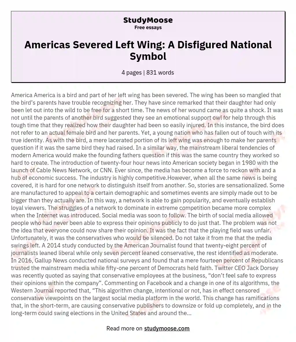 Americas Severed Left Wing: A Disfigured National Symbol essay