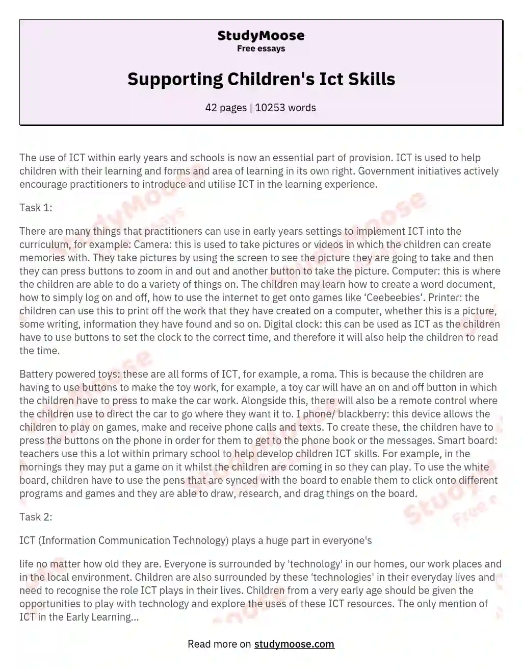 Supporting Children's Ict Skills essay