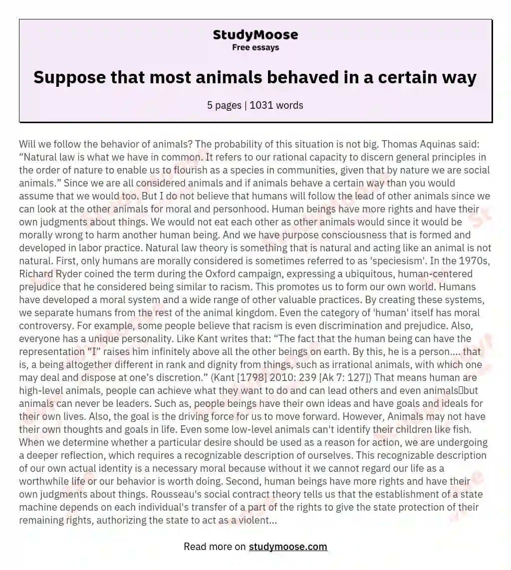 Suppose that most animals behaved in a certain way  essay