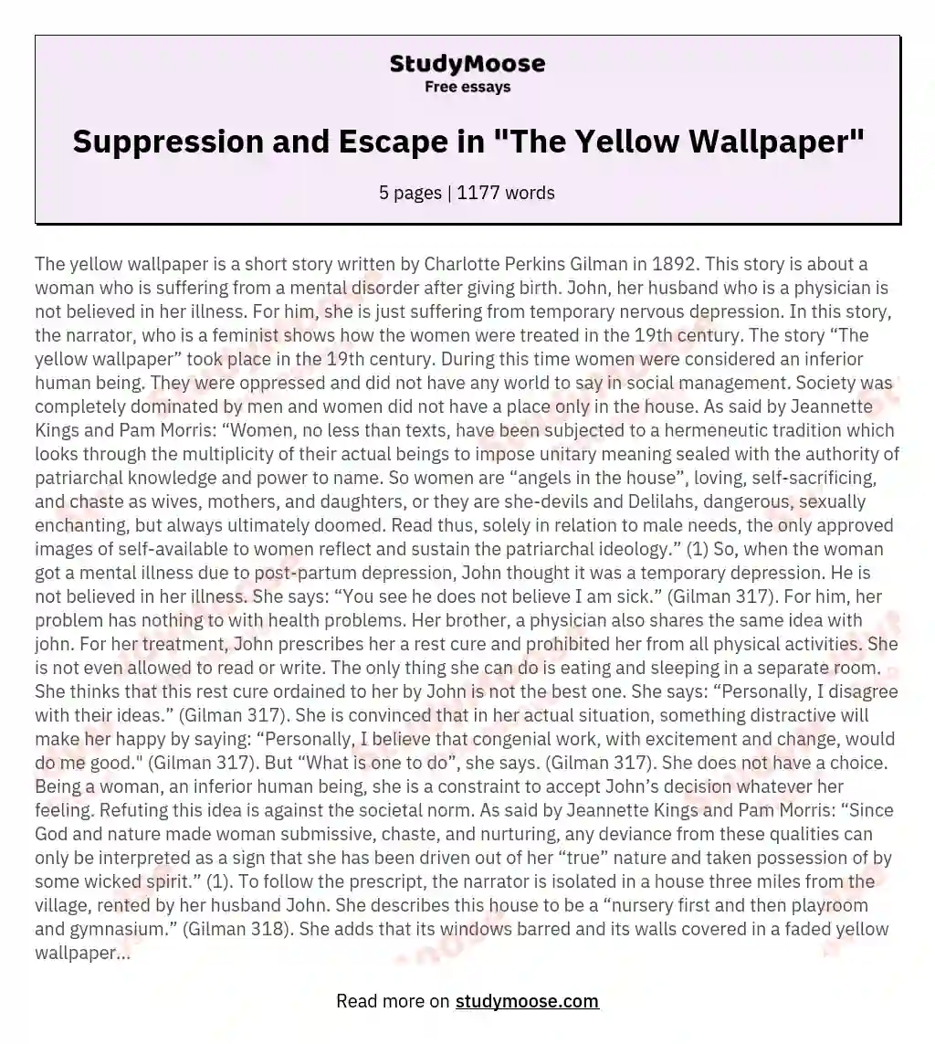 Suppression and Escape in "The Yellow Wallpaper" essay