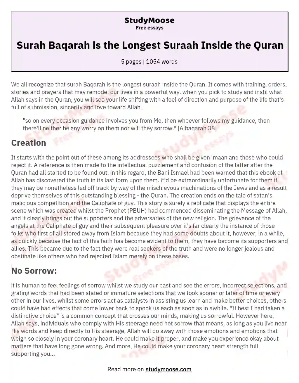 Surah Baqarah is the Longest Suraah Inside the Quran essay
