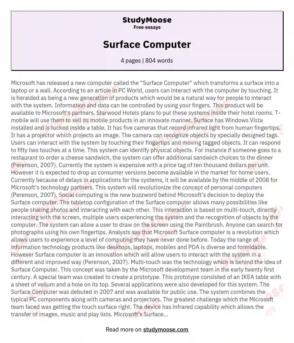 Surface Computer essay