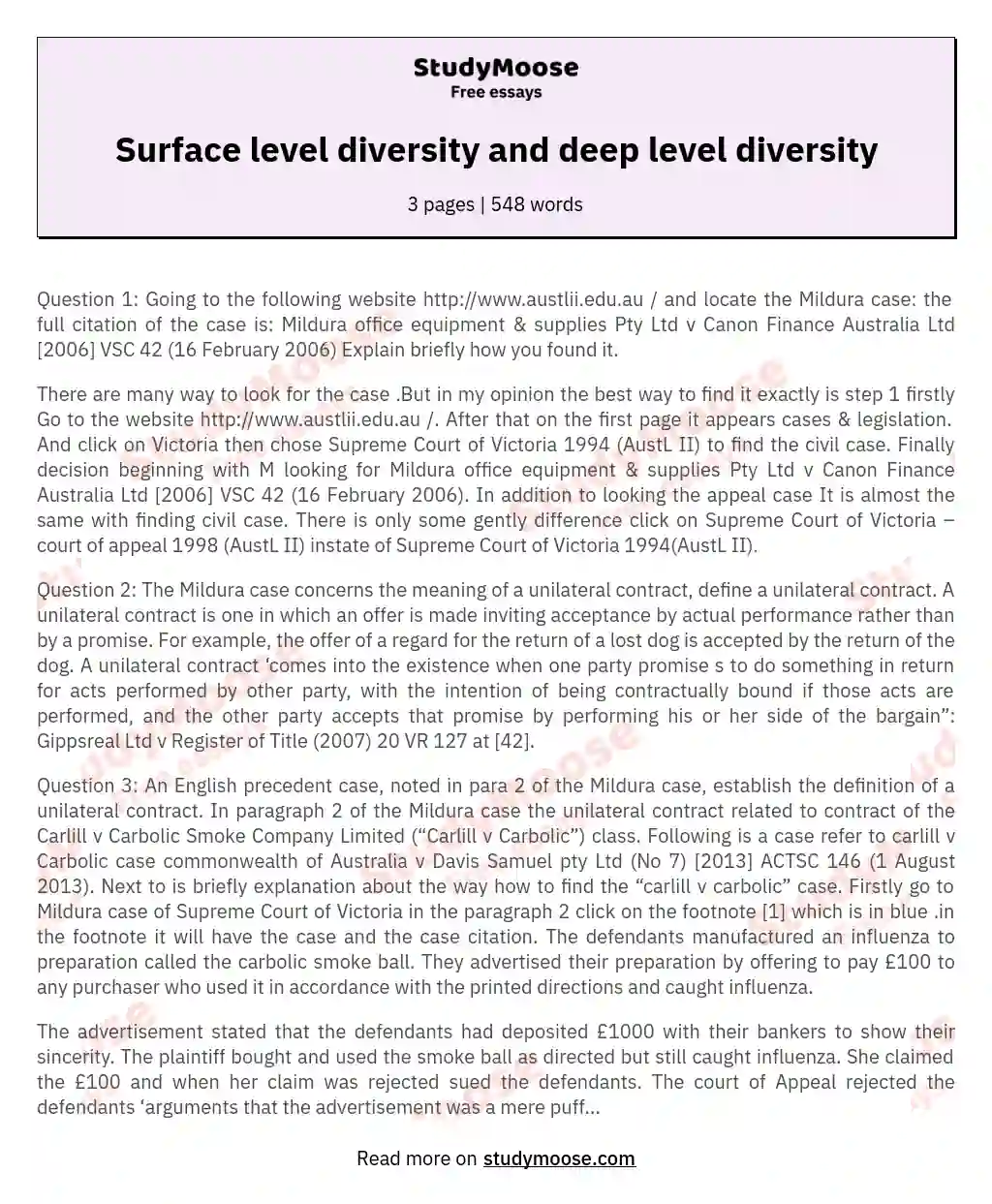 Surface level diversity and deep level diversity
