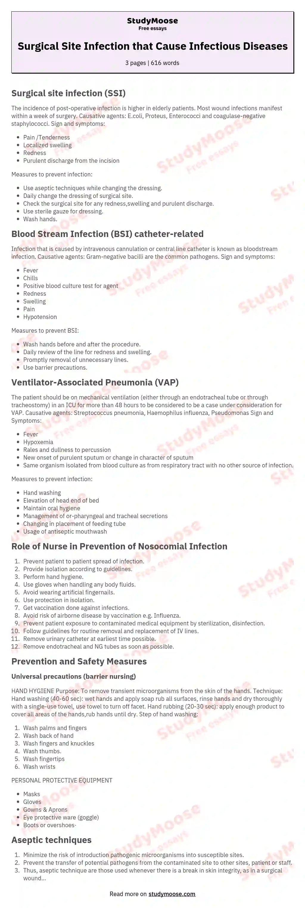 Surgical Site Infection that Cause Infectious Diseases essay