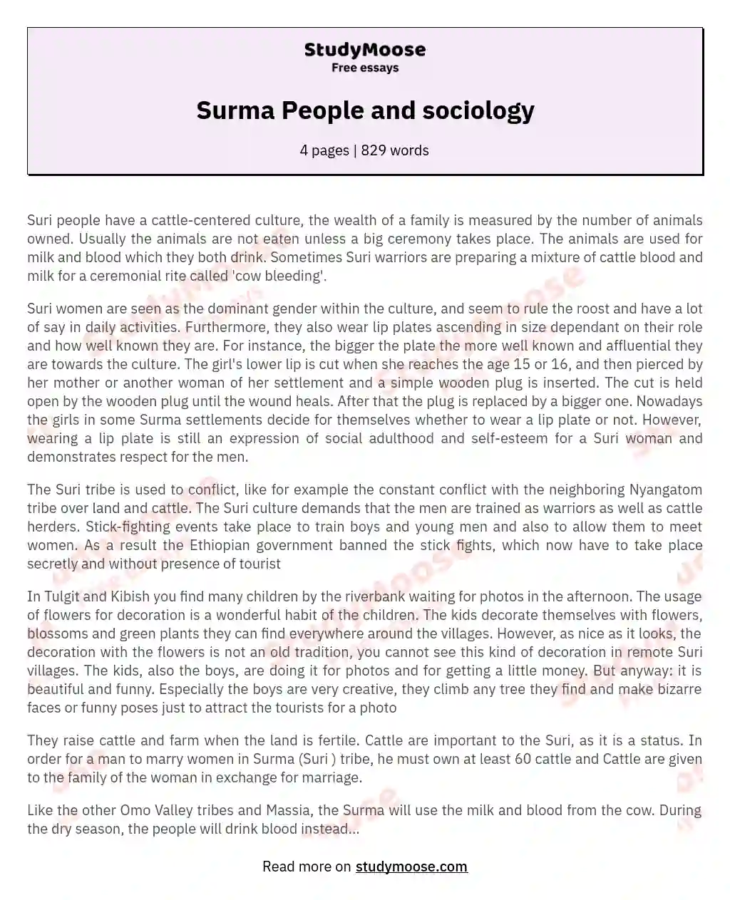 Surma People and sociology essay