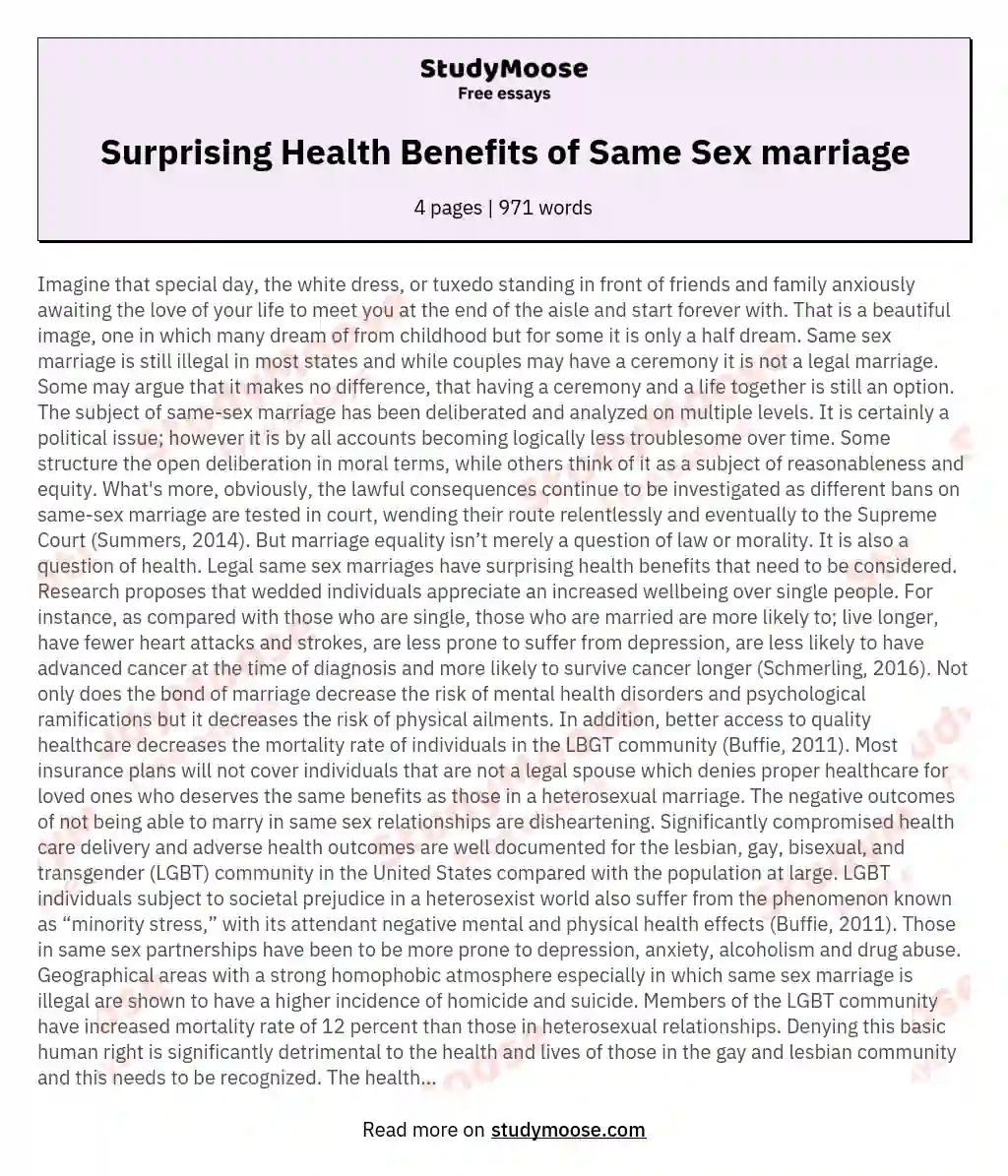 Surprising Health Benefits of Same Sex marriage essay