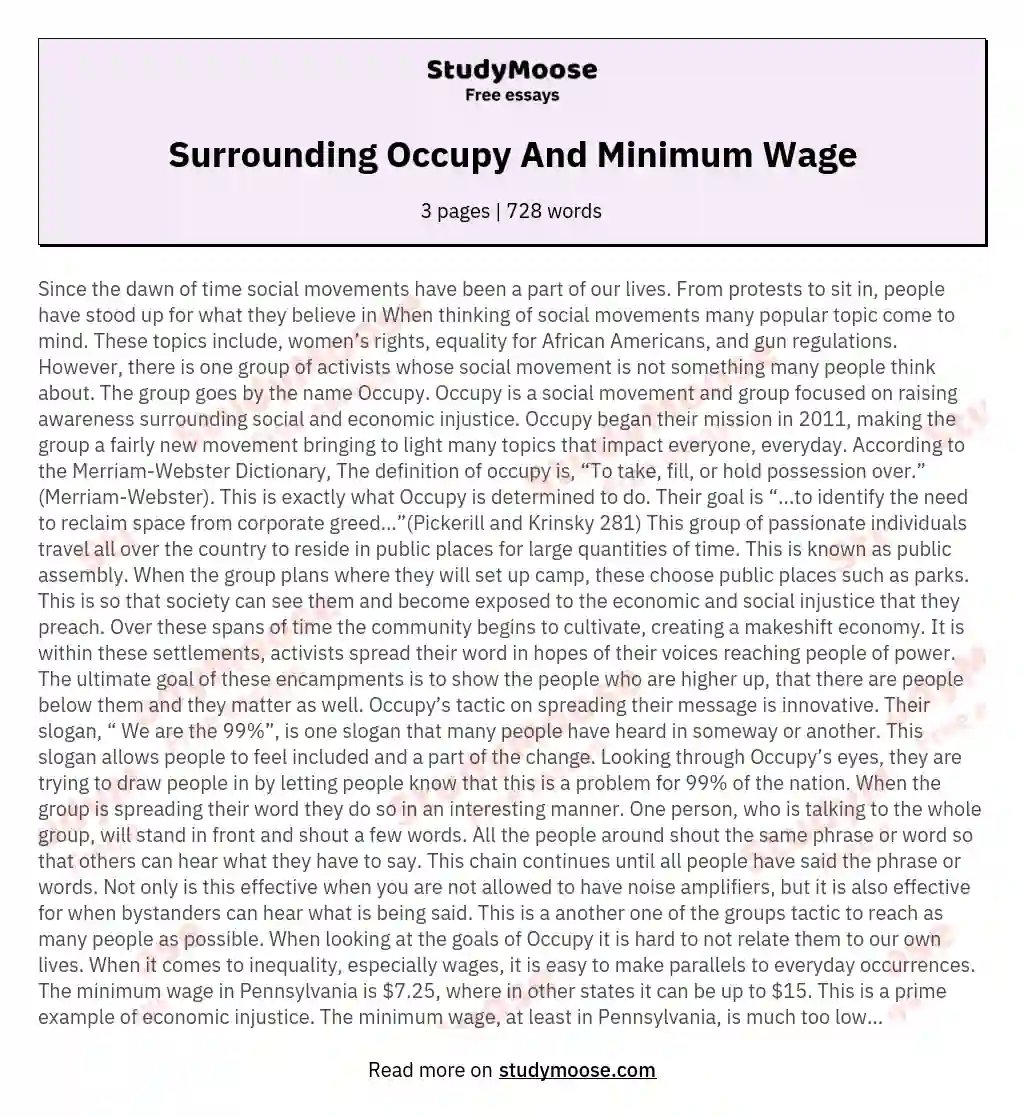 Surrounding Occupy And Minimum Wage essay