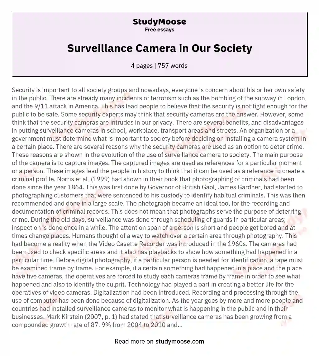 Surveillance Camera in Our Society essay