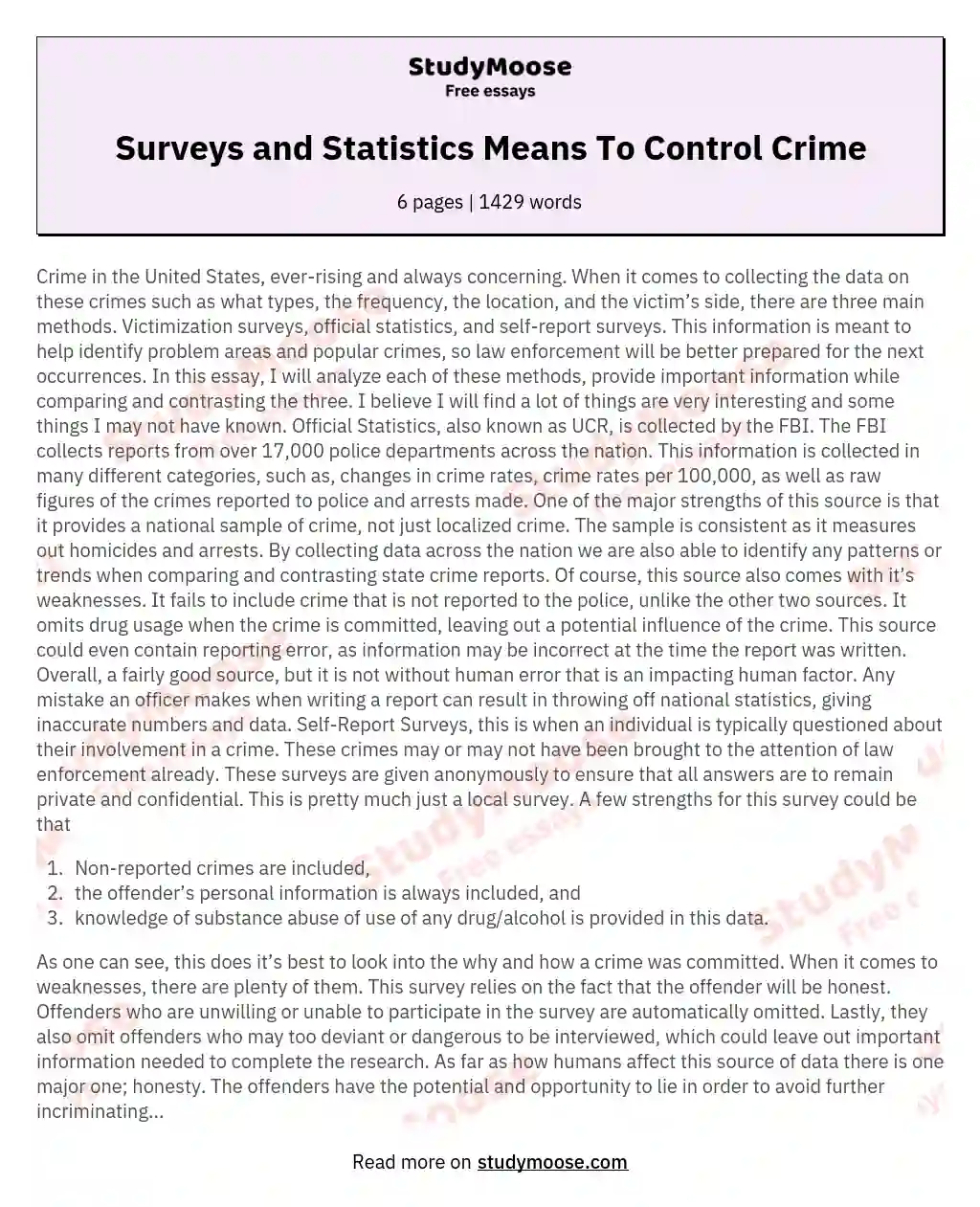 Surveys and Statistics Means To Control Crime essay