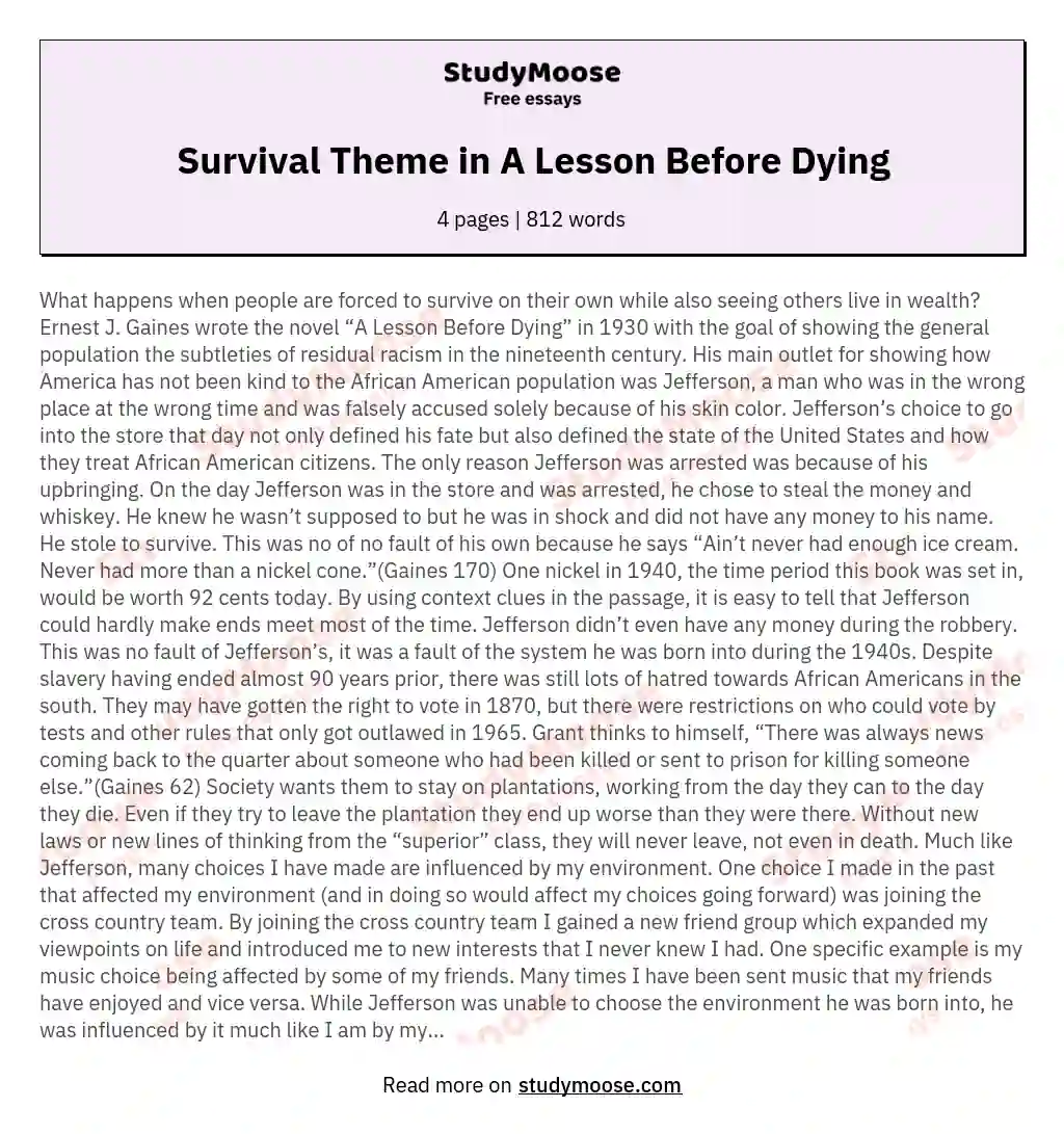 Survival Theme in A Lesson Before Dying essay