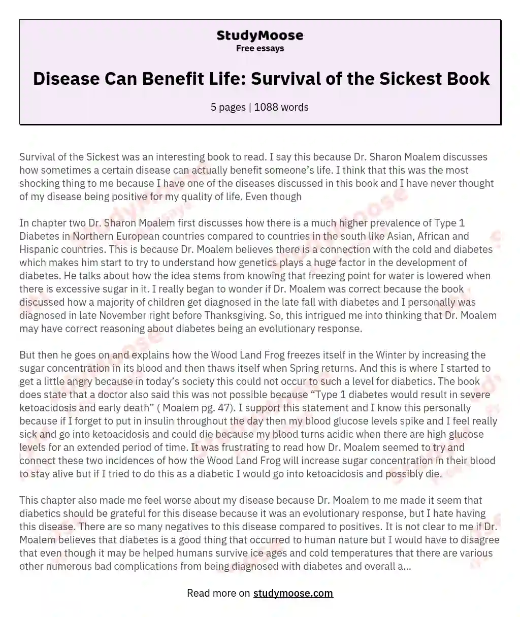 Disease Can Benefit Life: Survival of the Sickest Book essay