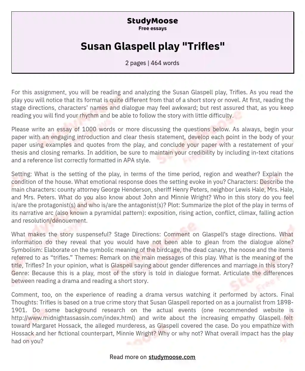 Unraveling the Complexity of Susan Glaspell's Trifles essay