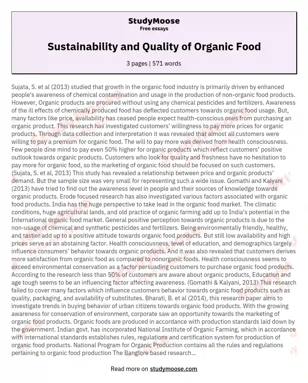 Sustainability and Quality of Organic Food