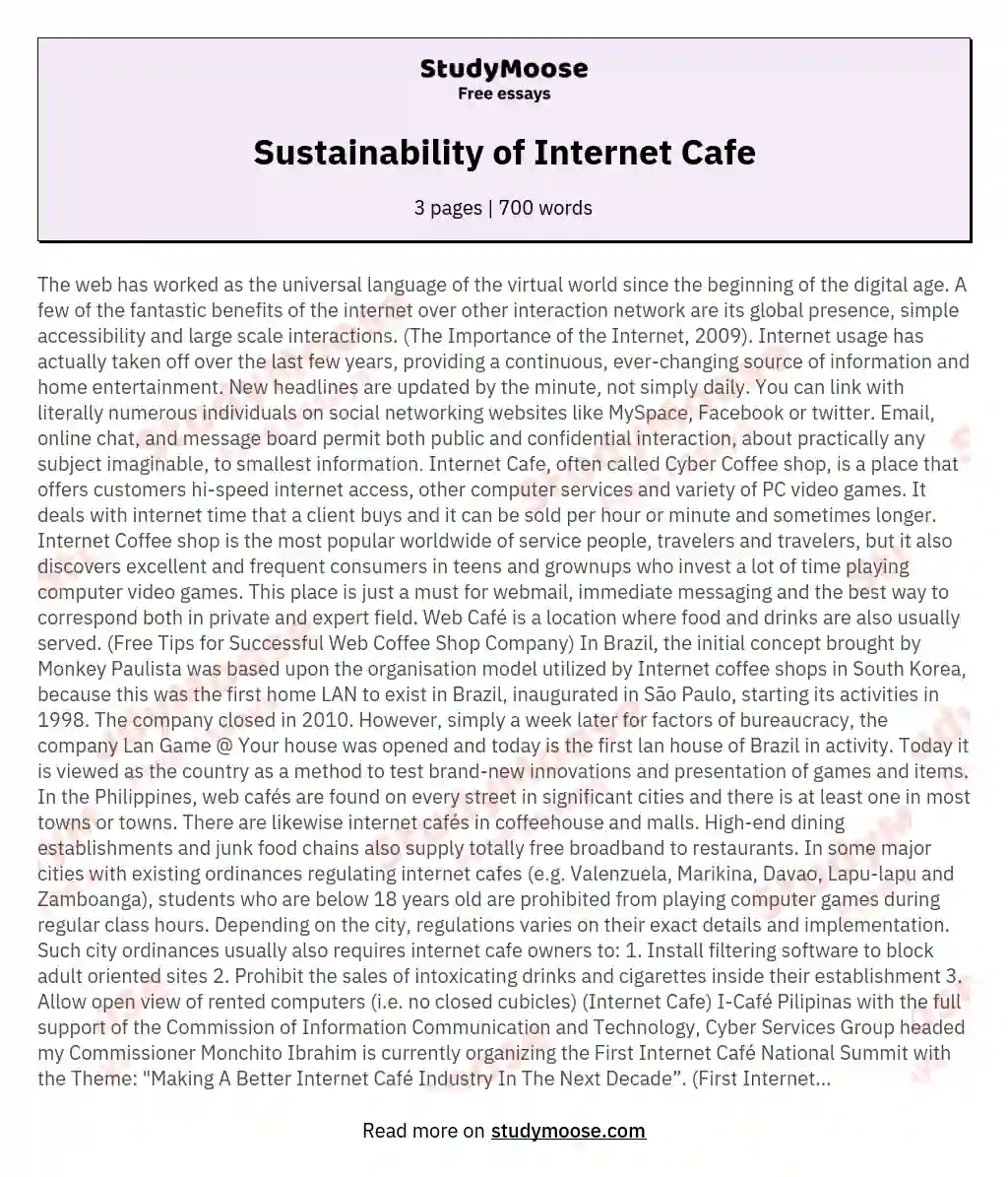 Sustainability of Internet Cafe essay