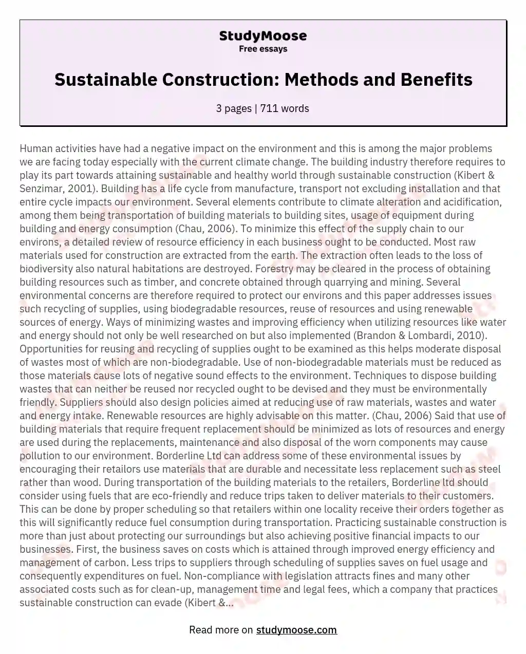 Sustainable Construction: Methods and Benefits essay