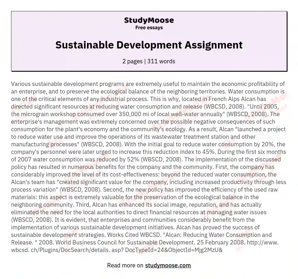 Sustainable Development Assignment essay