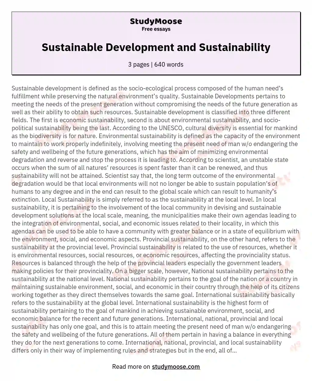 essay about sustainability