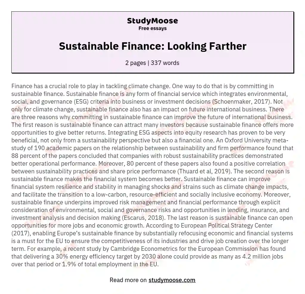 Sustainable Finance: Looking Farther