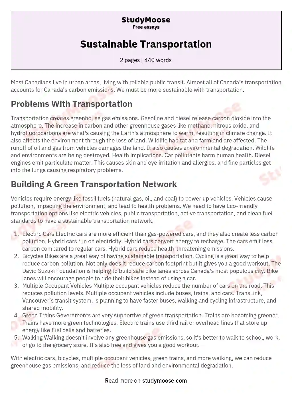 Sustainable Transportation essay